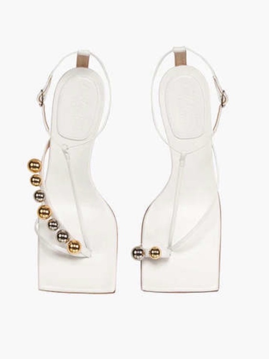 A.W.A.K.E MODE Shoes - A.W.A.K.E. Mode (Awake mode) Delta White Studded Asymmetrical Sandals